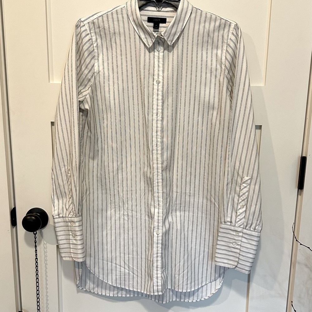 J Crew Extra long striped split hem blouse